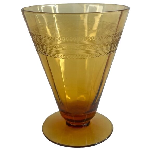 Vintage Amber Depression Glass Drinking Pedestal Cone Shape Geometric Design - Picture 5 of 6